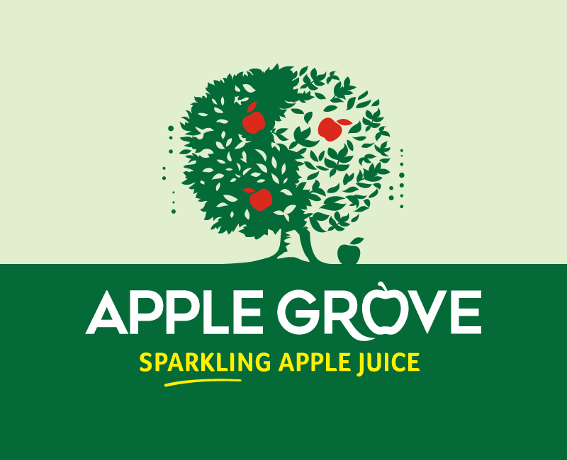 Brand and label design for the product launch of Apple Grove sparkling apple juice